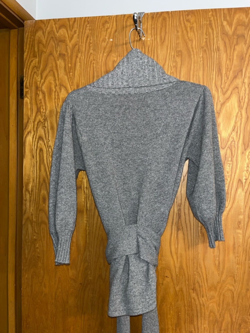 Women's Open-Front Gray Shawl Collar Cardigan Sweater - Picture 5 of 9